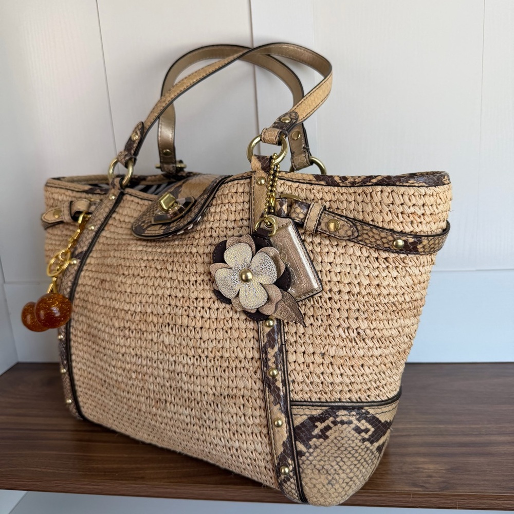 Coach Python Straw Natalie Tote Bag - image 3